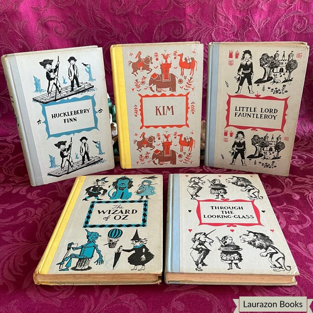 Lot of 5 Vintage Junior Deluxe Books: New Wizard of Oz, Through Looking Glass…